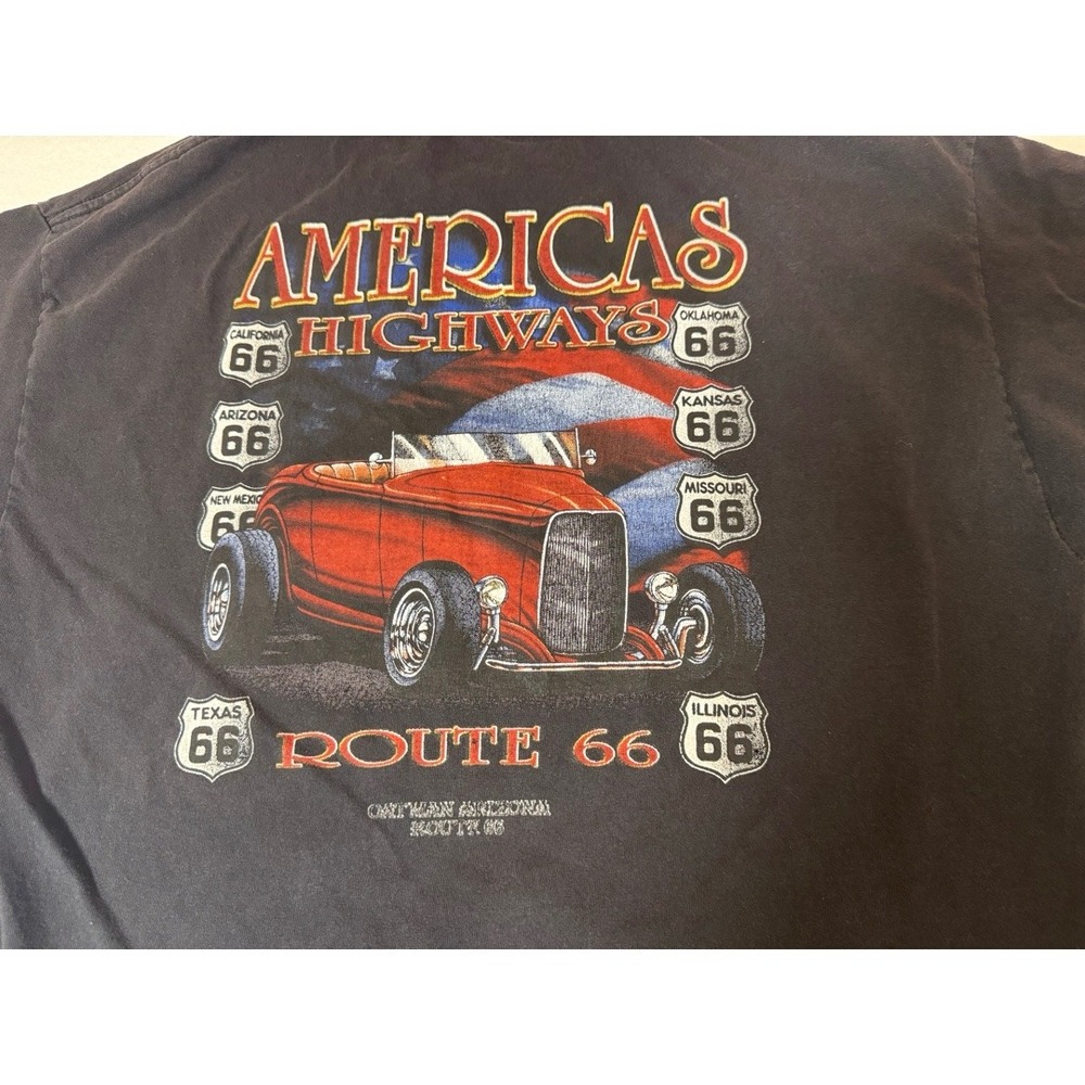 Route 66 Americas Highways Hot Rod Graphic T-Shirt Black Mens 2XL‎